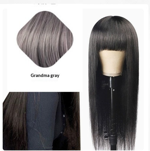 Perruque synthétique longue droite pour femme avec des bangs - Machine à fibre thermorésistante fabriquée en pile à cheveux