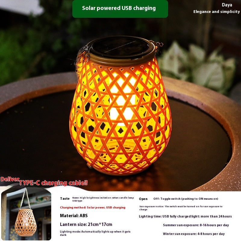 Décoration de jardin solaire Bamboo Woven bougie lumières