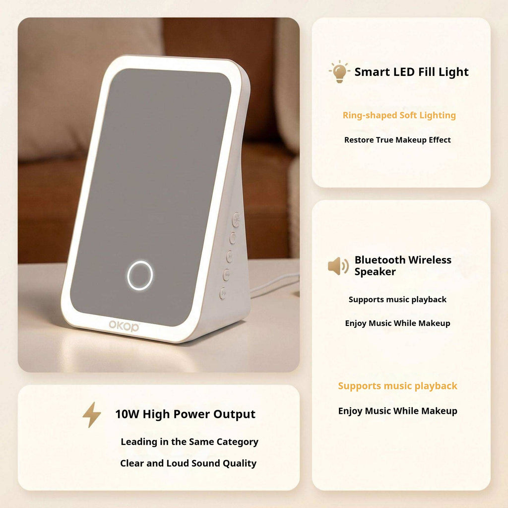 KP-863 Portable Bluetooth Haut-parleur Maquillage miroir avec Fill Light Compact Desktop HD miroir