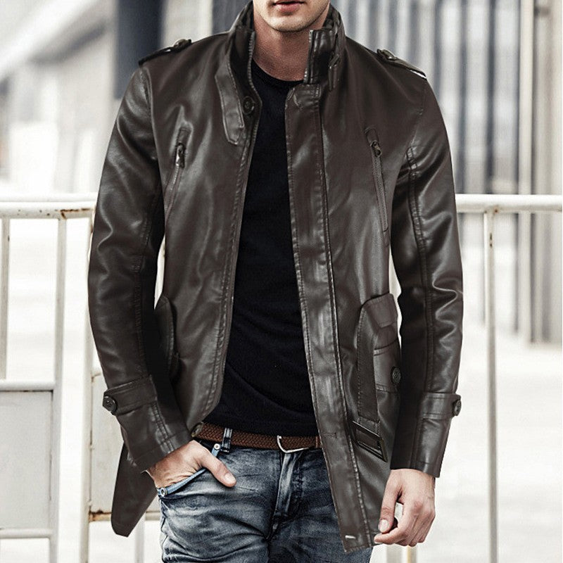Support en cuir mi-longueur pour hommes Collier doublé de polaire