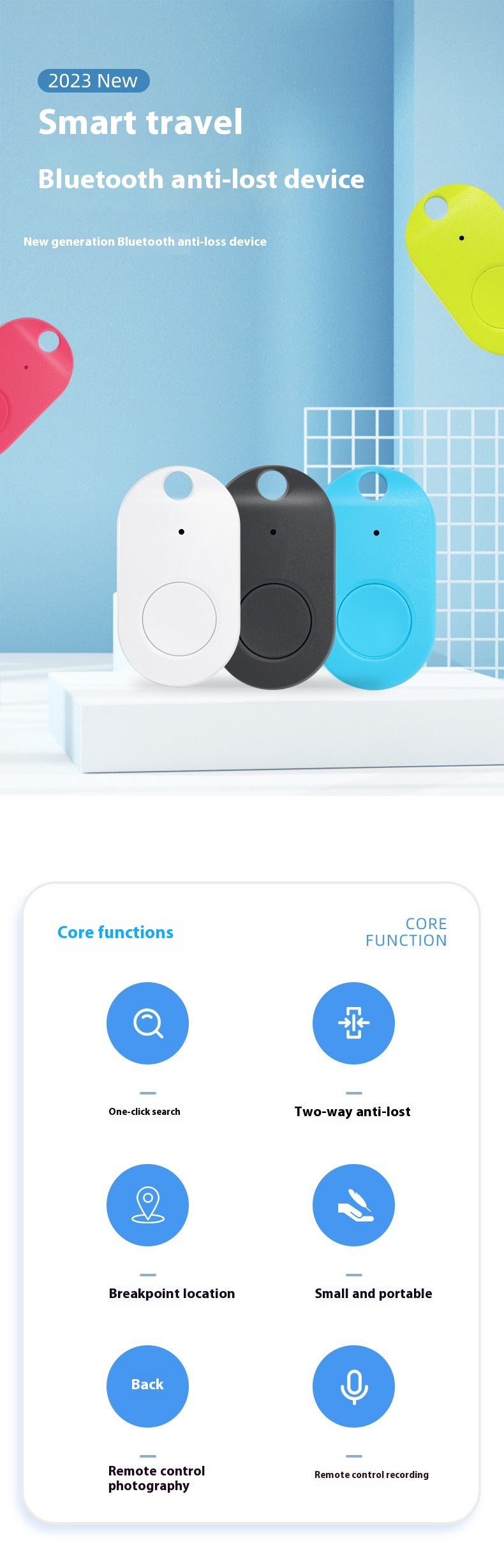 Plastic Droplet Anti Loss Device Intelligent Bluetooth bidirectionnel