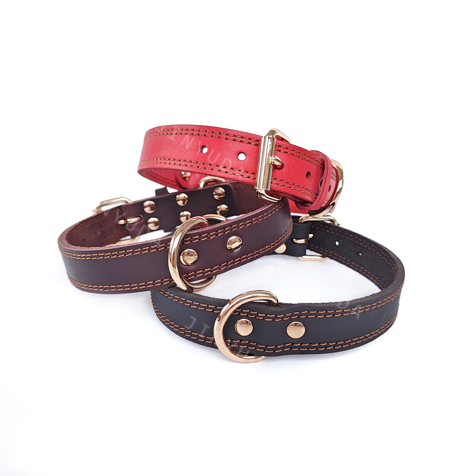 Collier en cuir plein grain avec double boucle D
