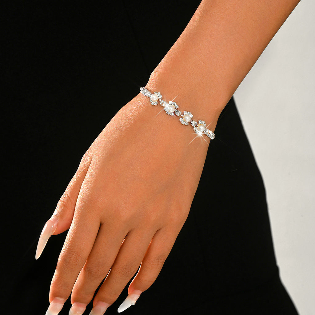 Femmes Floral Simulated Pearl Bracelet de tennis