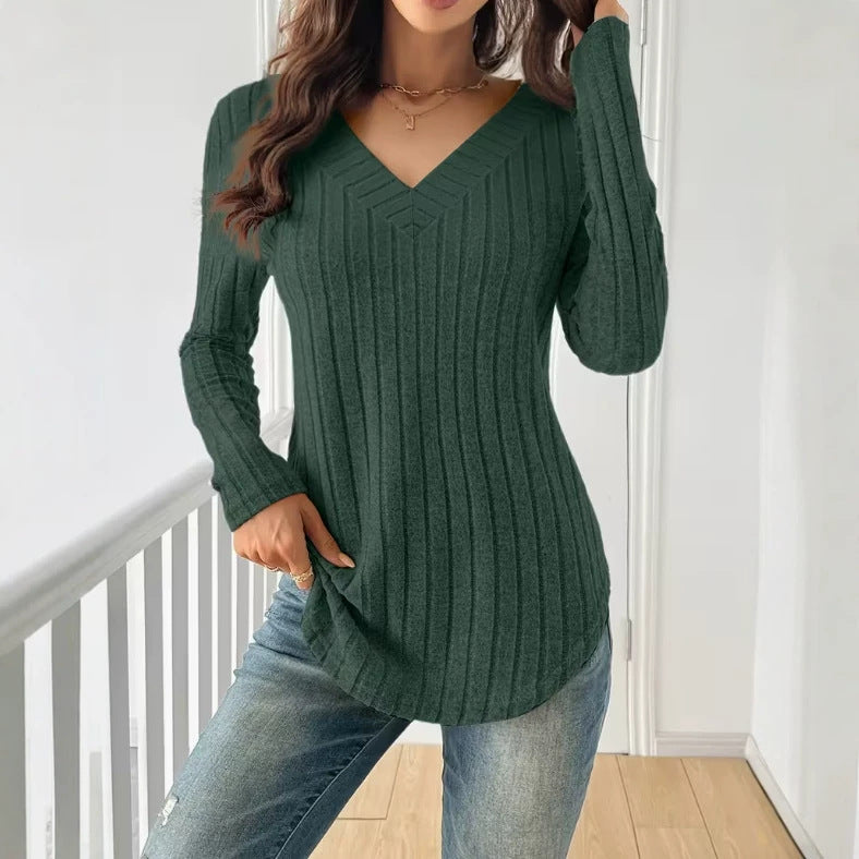 Patchwork pour femmes V-Neck Ribbed Top