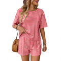 Women's Summer Knit Striped Mode Casual Shorts Ensemble sportif