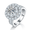 S925 Sterling Silver 2ct Moissanite Ring, 8mm D-VVS1 Double Halo Pave Band, Platinum Plated US Sizes 5-9 GRA Certified Gift Box