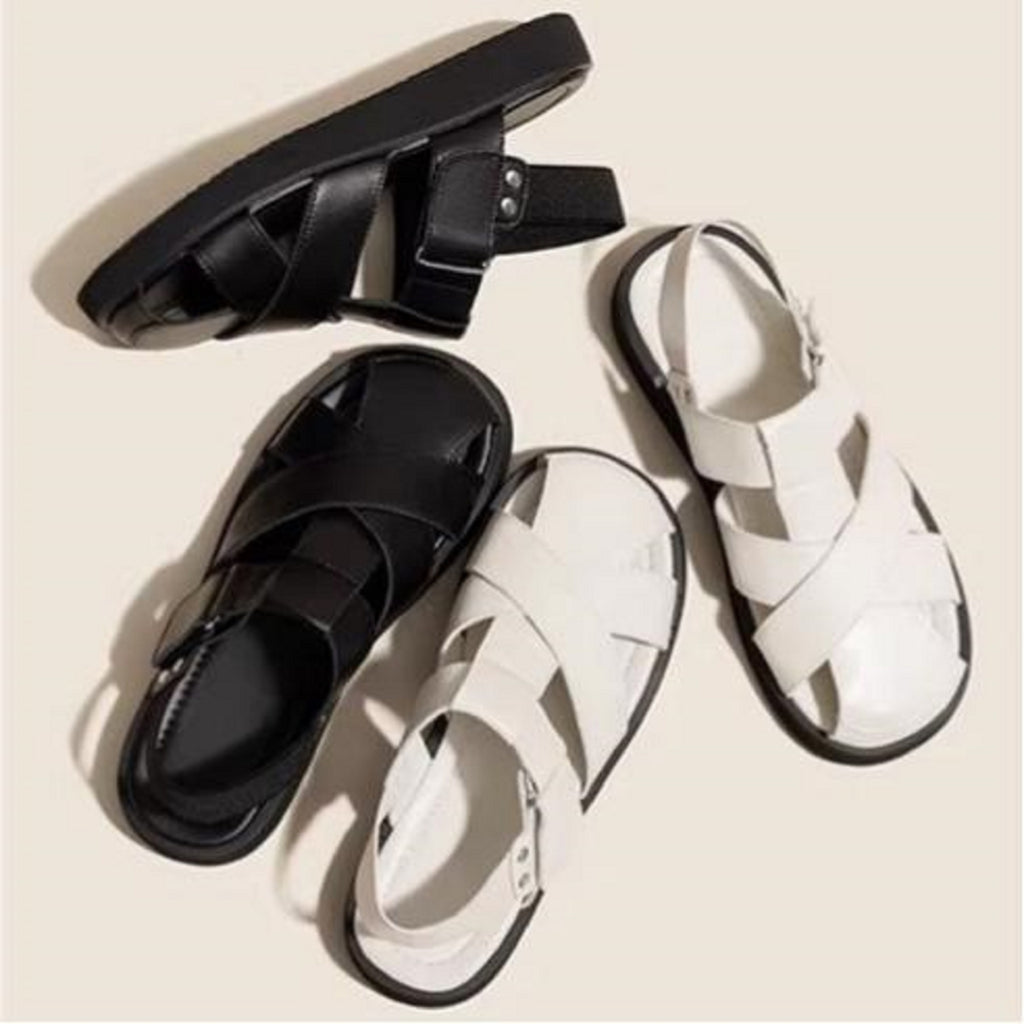 Femmes Minimalist Crisscross Woven Closed Toe Platform Slingback Sandales Matching Casual Da