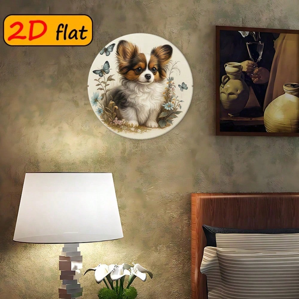 Cute Poméranie Puppy ronde en aluminium Sign Dog Lover Wall Decor