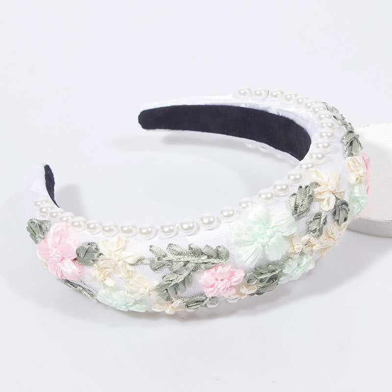 Imitation Pearl Retro Bandeau Floral Tissu tissé