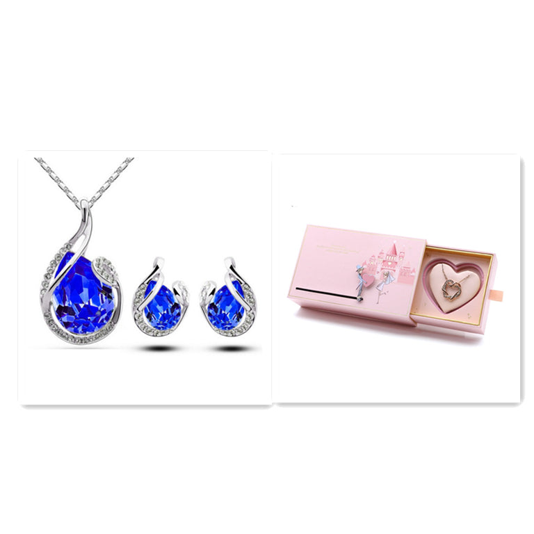 3pcs Strass Collier ensemble avec boucles d'oreilles Mode en forme de goutte d'eau pour femmes Val