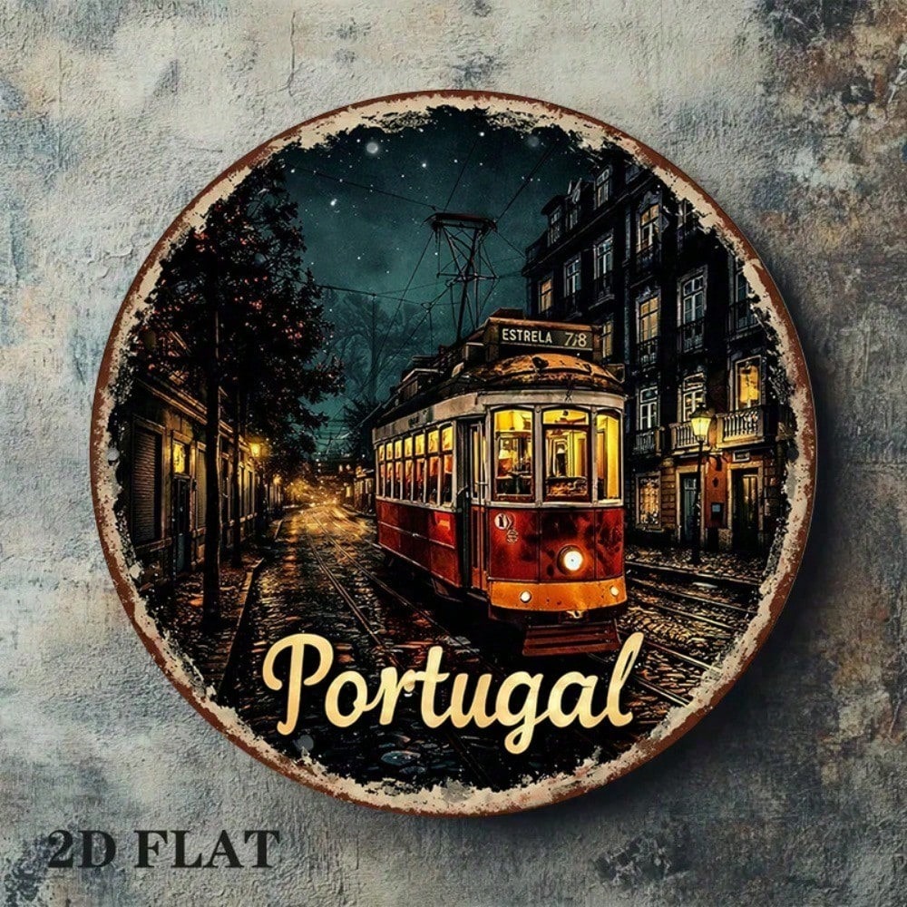8x8in Lisbonne Tram Panneau rétro Scène de rue portugaise Décoration murale
