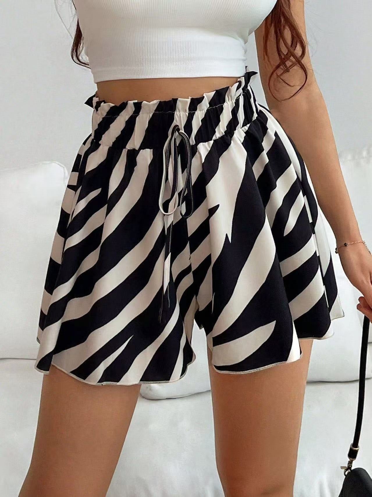 Été Arrivée Casual Chic High-Waited Tie-Wist Short imprimé pour lounging