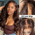 4x4 Dentelle Cheveux Humains Perruque Chocolat Marron Vague du corps
