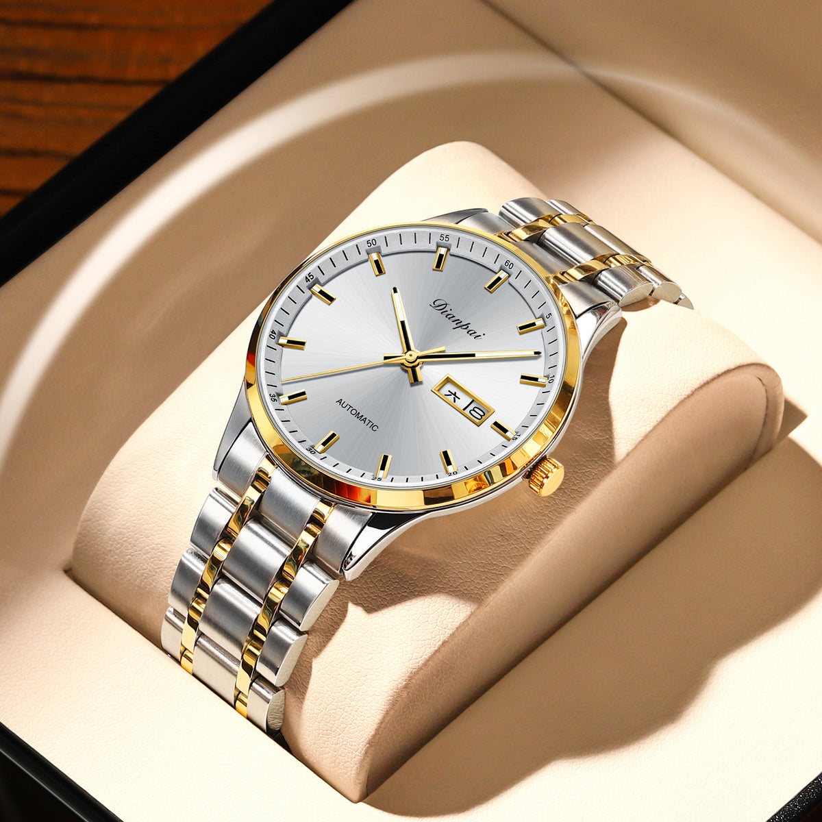 Montre mécanique légère étanche à la ceinture en acier automatique pour hommes