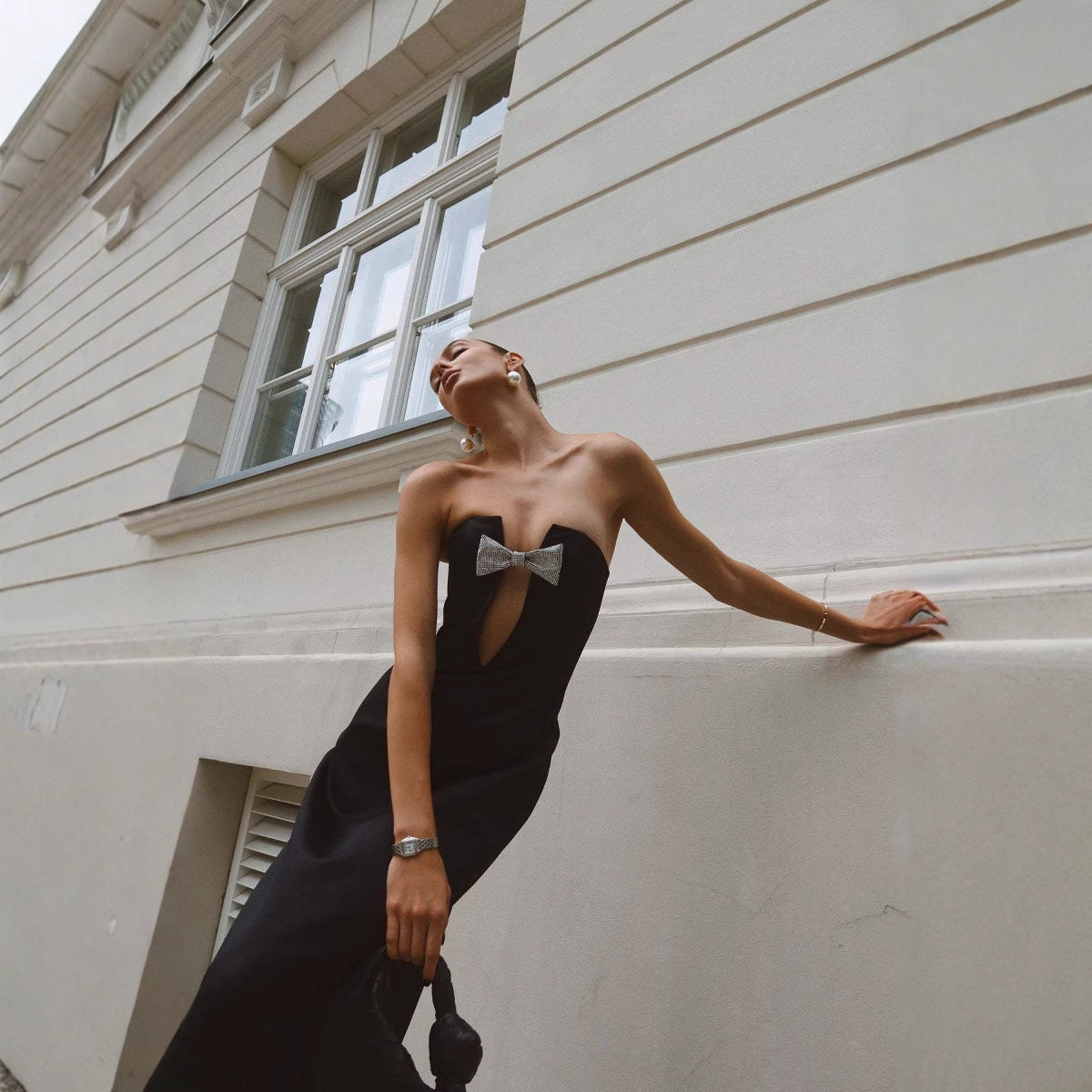 Robe de fête sans épaule sans dos Super Deep V Bandeau Slim-fit