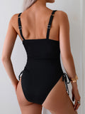 Cou carré côtelé Une pièce maillot de bain pour les femmes