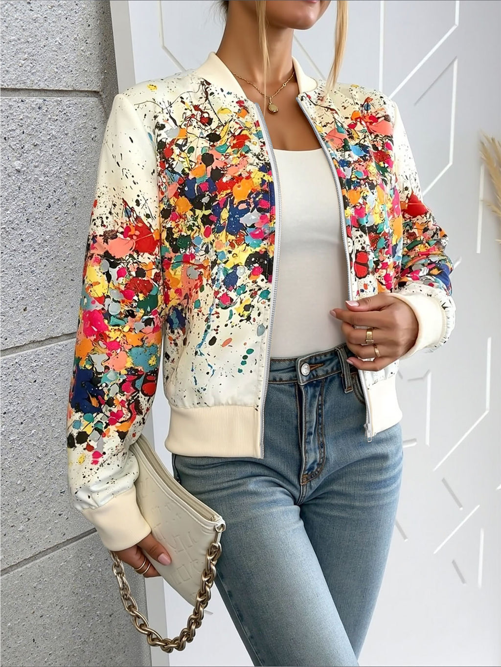 Veste extérieure zippée à la mode imprimée européenne et américaine