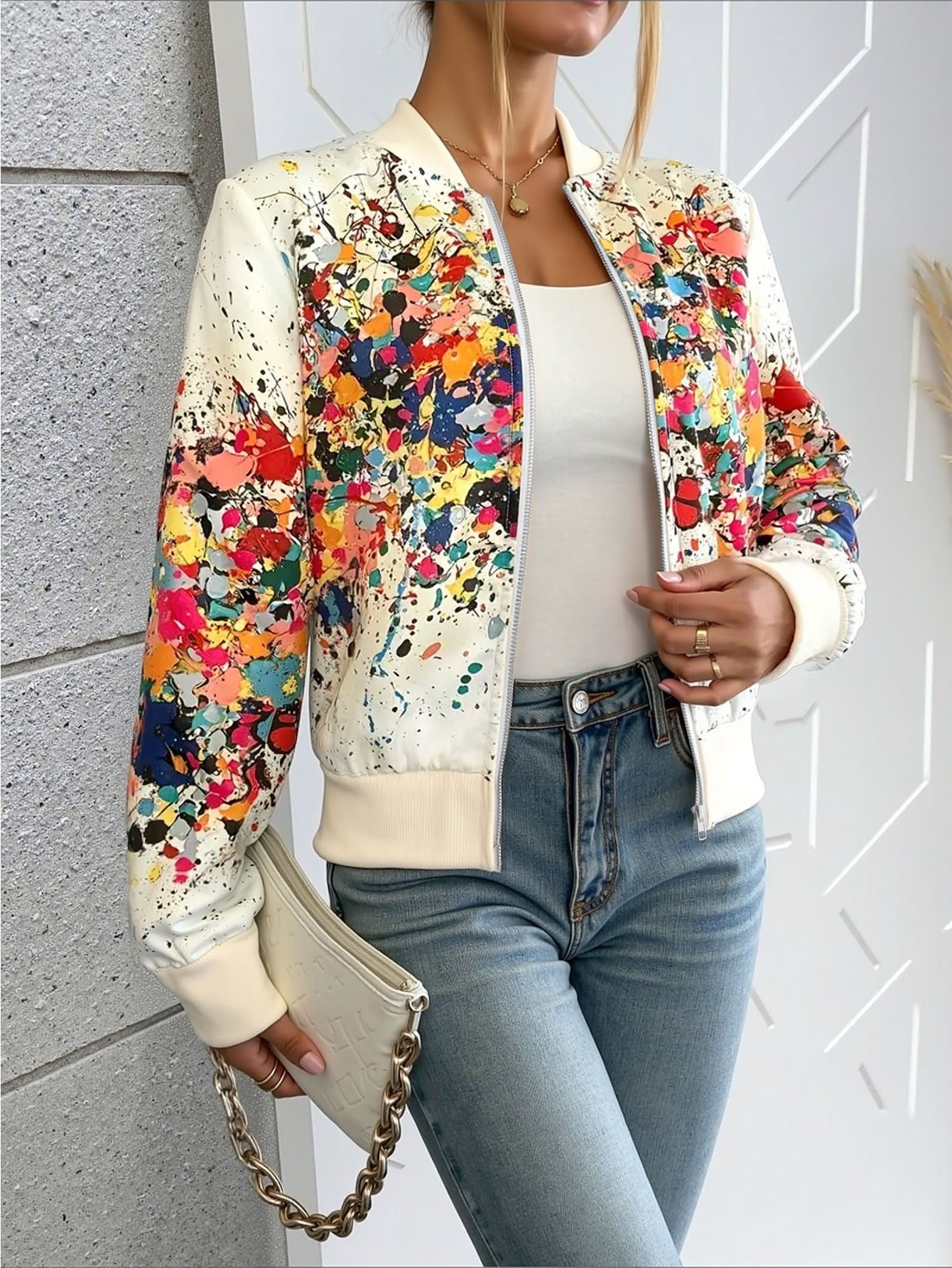 Veste extérieure zippée à la mode imprimée européenne et américaine