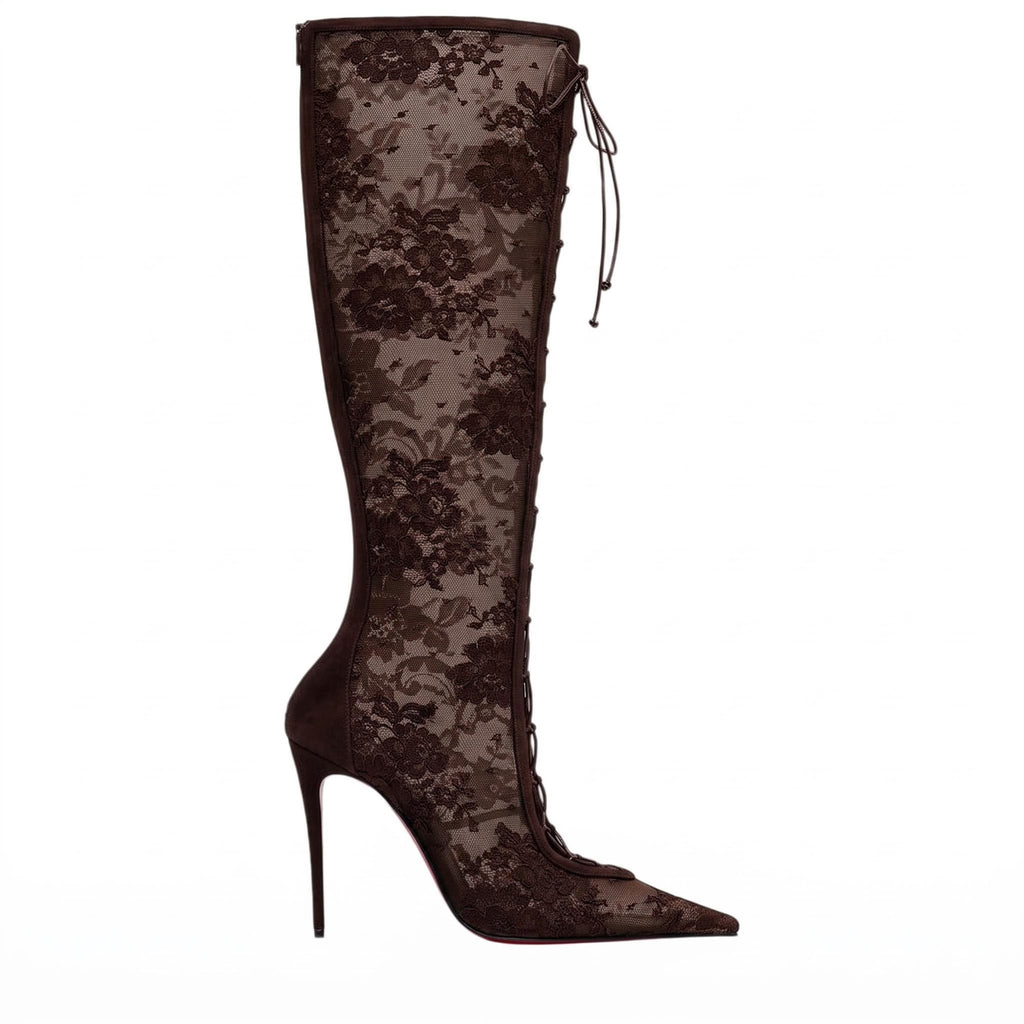 Bottes pointues à talons hauts Sexy Lace Black Bottes sur la cheville Sol rouge