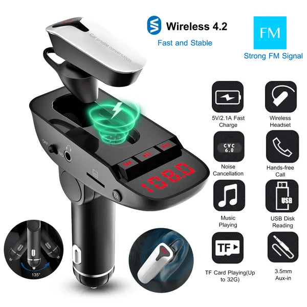 Emetteur FM de voiture W / Earpie sans fil 2 ports de charge USB sans mains Call MP3 Player