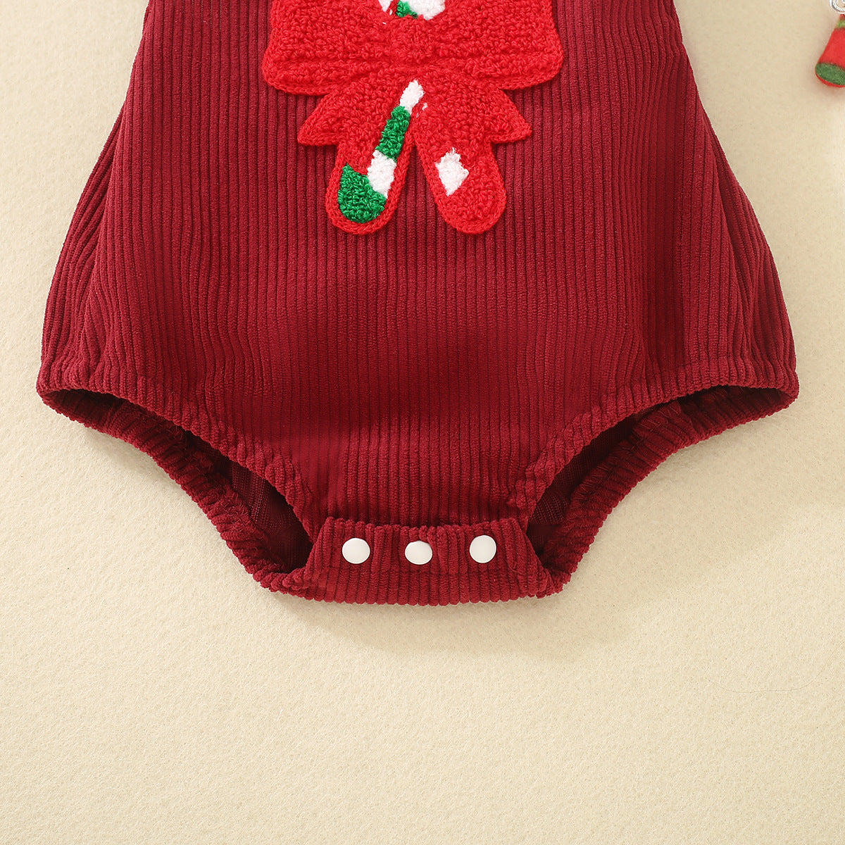 Petit et tout-petit Rouge Noël Brodé Triangle ailé Romper