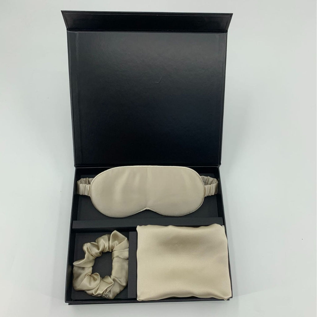 Masque d'oreiller zippé cadeau et ensemble de cravates de cheveux en soie