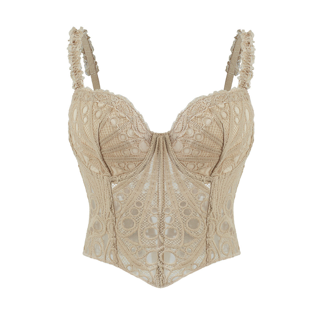 Cut Out Corset Chest Vest Asymétrique Floral Retro Français