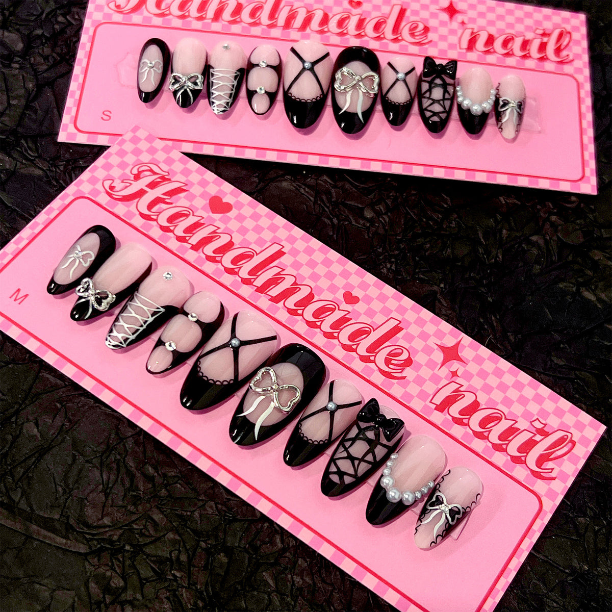Perceuse à ongles noire française Bow tridimensionnelle