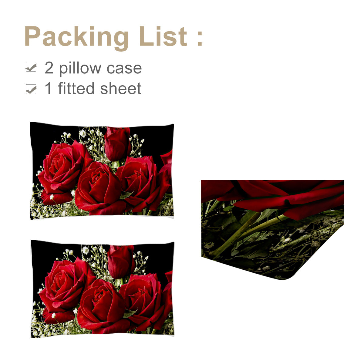Feuille de lit florale de 3pcs rose