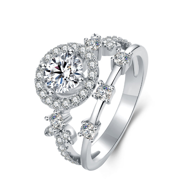 S925 Argent Sterling 1ct D Couleur VVS1 Moissanite bague de mariage Set Star Halo Design US Taille