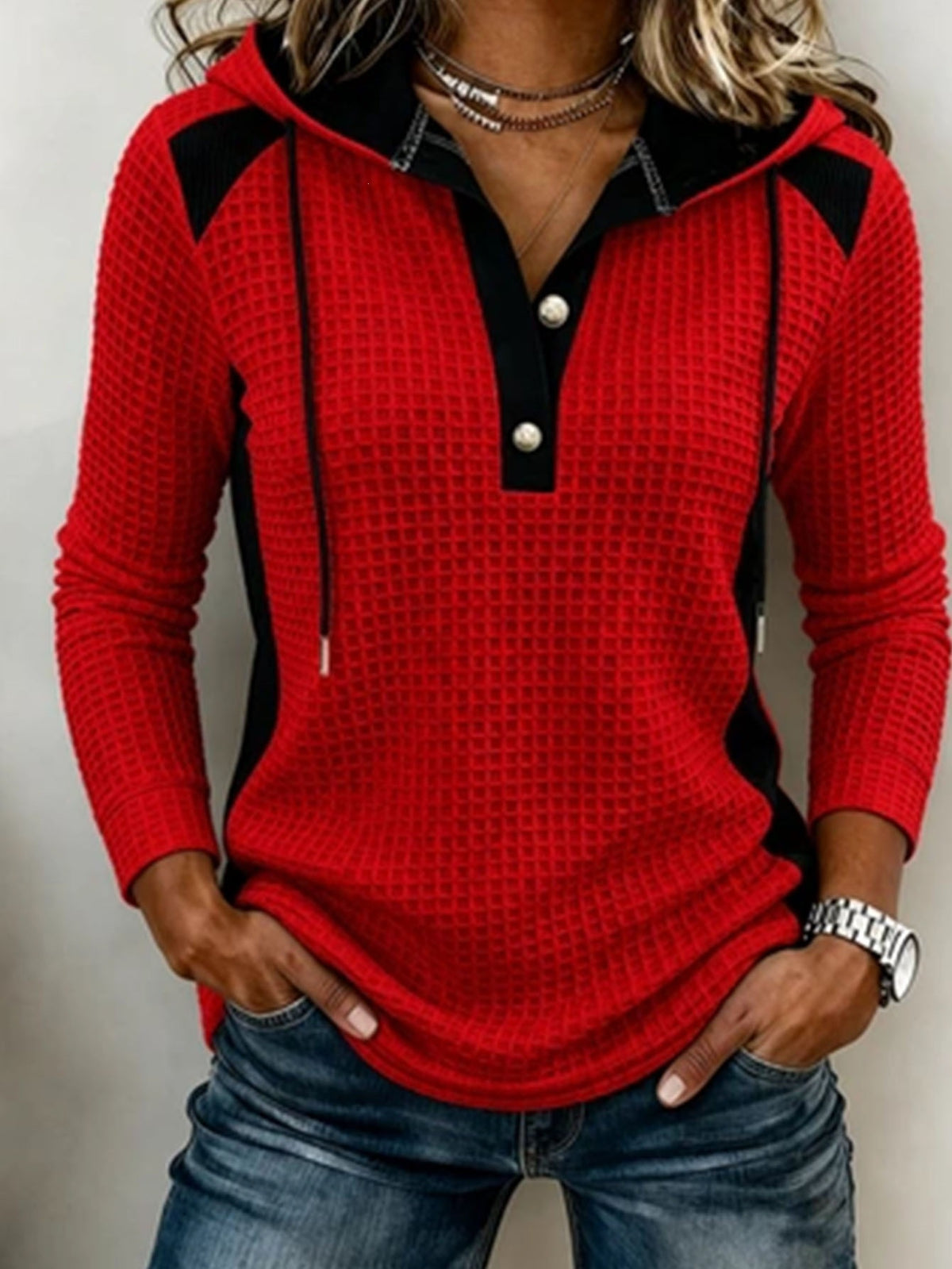Anno's Auto-développé Européen et American Women's Fashion Casual Waffle Knit Hooded Swea