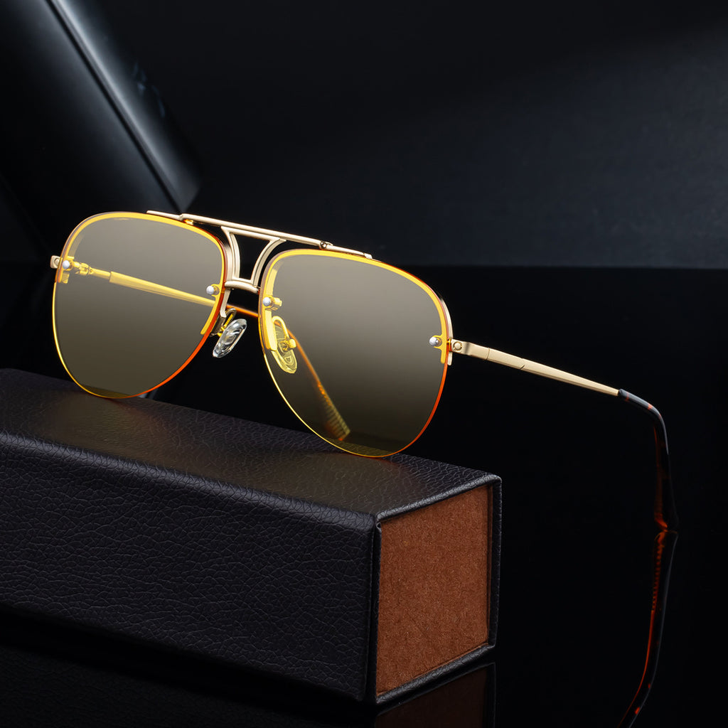 Lunettes de soleil en métal à demi-cadre pour homme