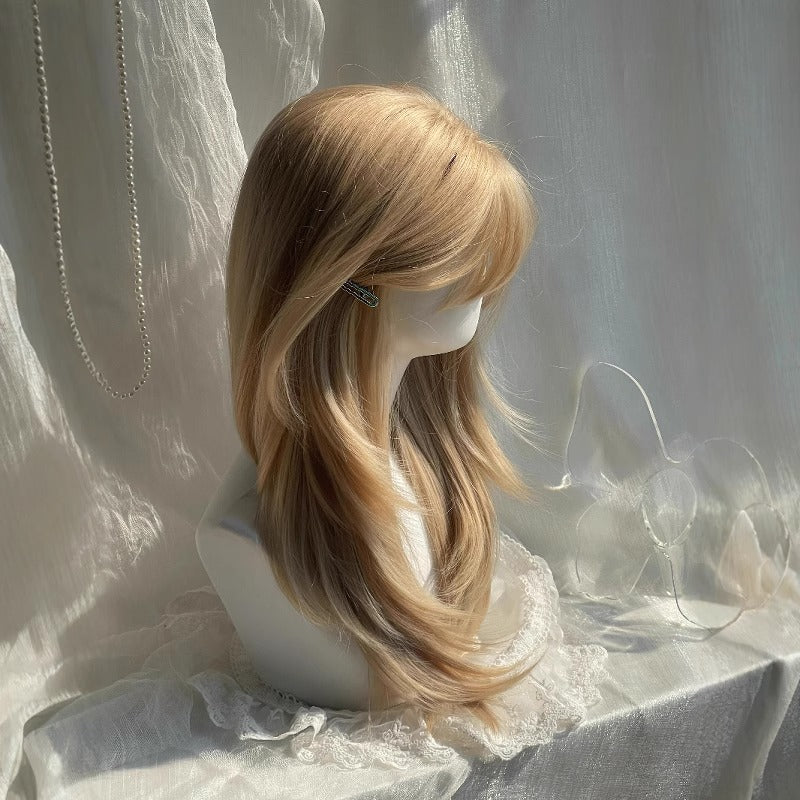 Perruque à tête pleine haute féminine avec des bangs d'air Platinum Blonde