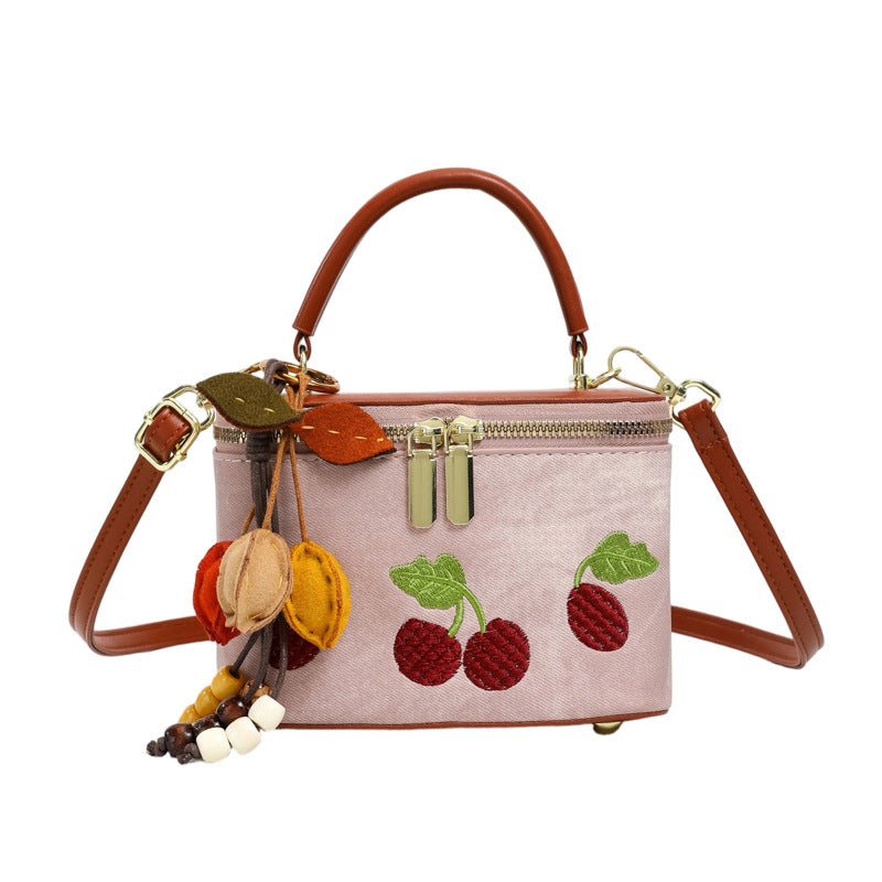 Cerise d'été brodé petit sac carré pour les femmes