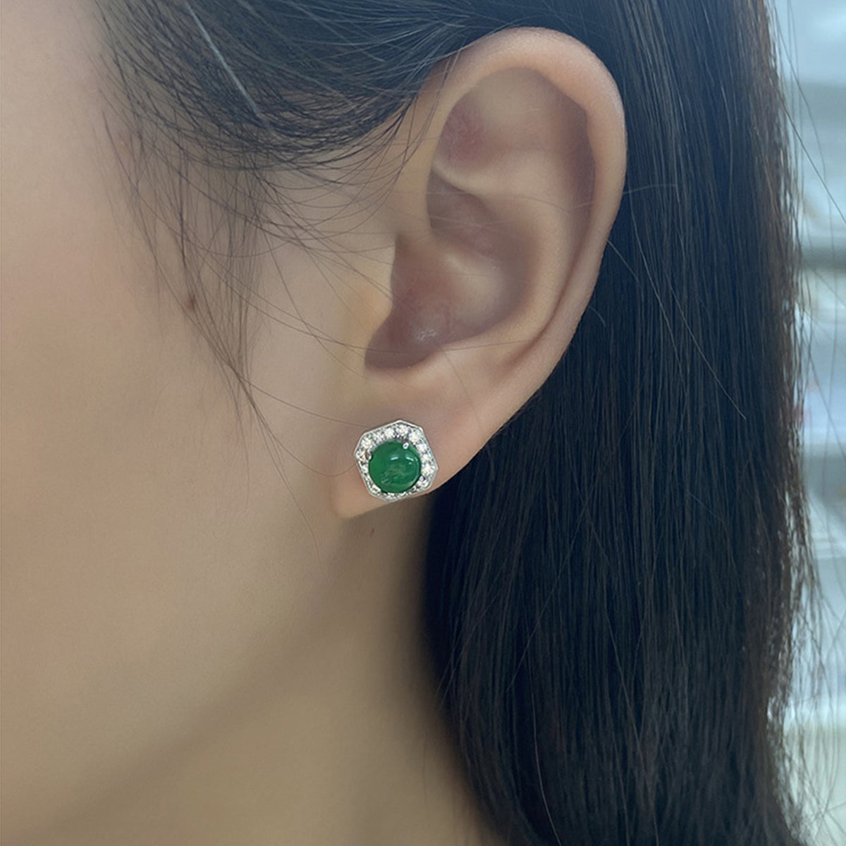 S925 Boucles d'oreilles Sterling Argent Octagon Halo Sterling