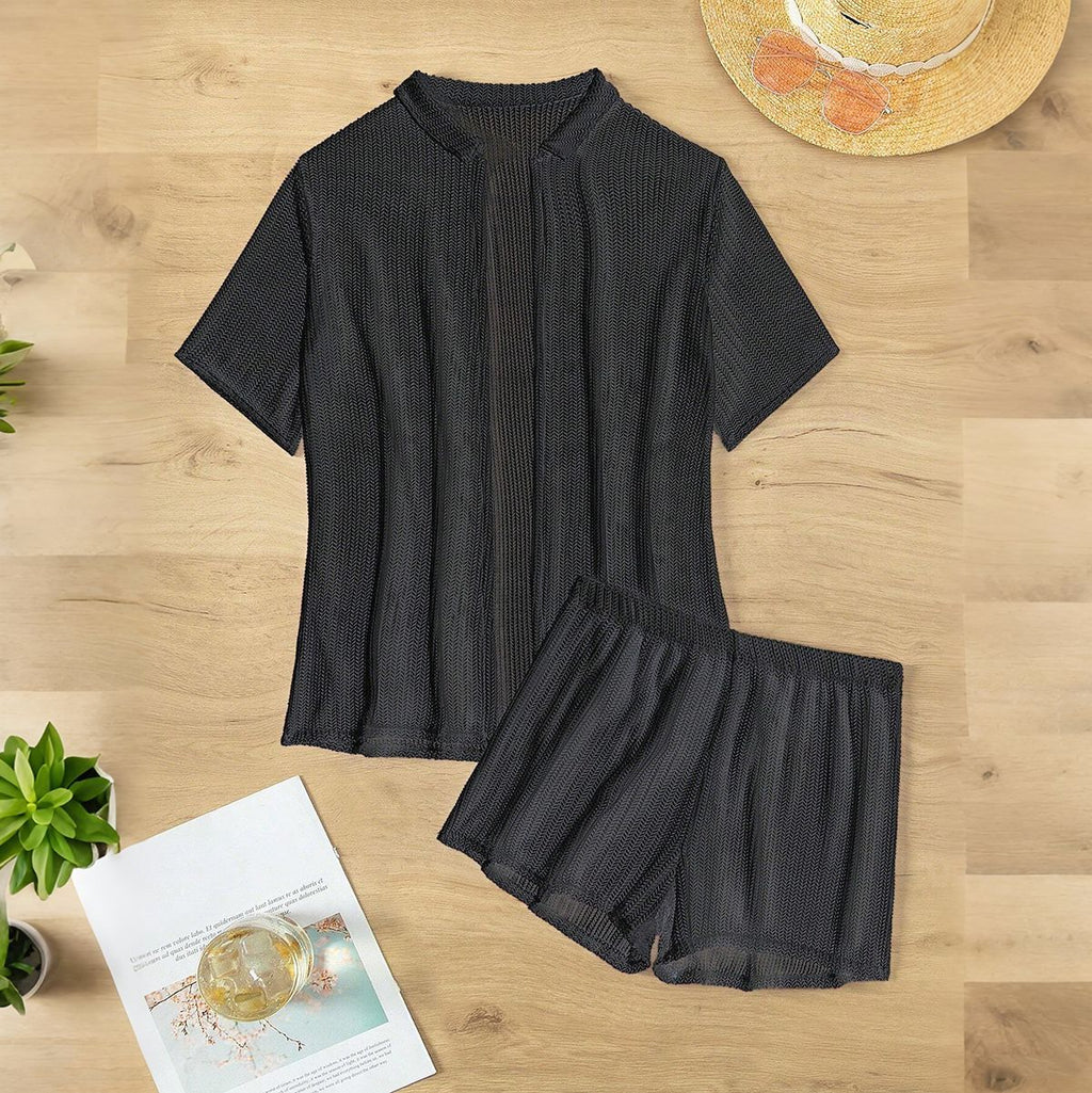 Ensemble de plage de Mesh à demi manches occasionnelles