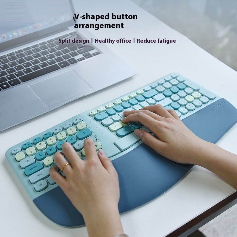 Wireless Ergonomic Veneer Wrist Splint Keyboard and Mouse Combo