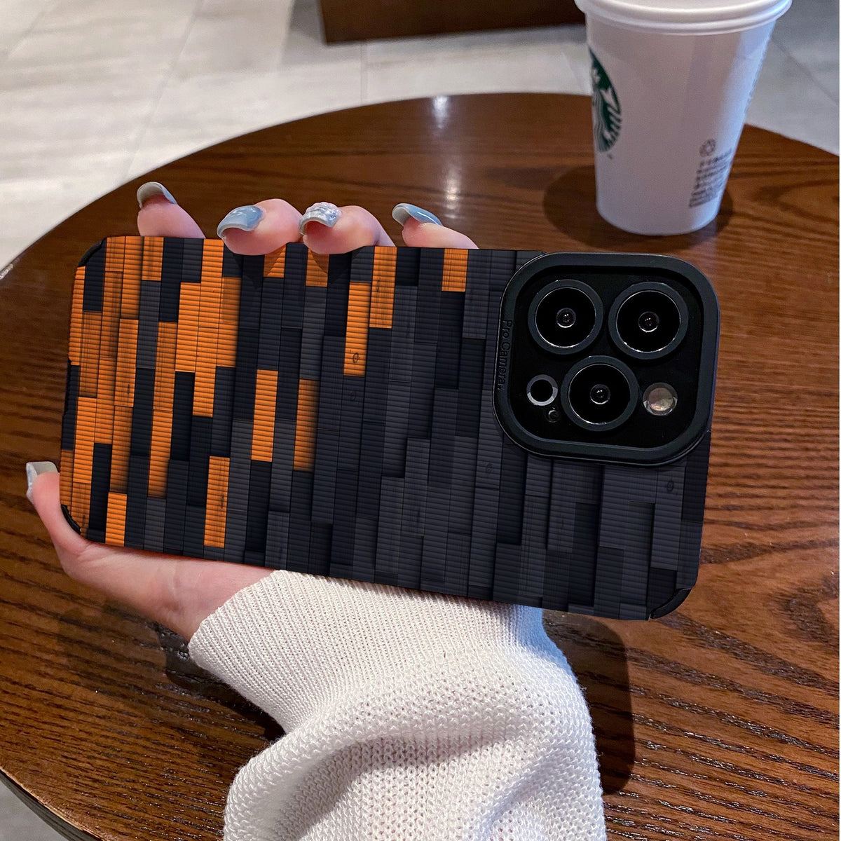 Étui de téléphone de dessin animé orange noir tout inclus en cuir souple