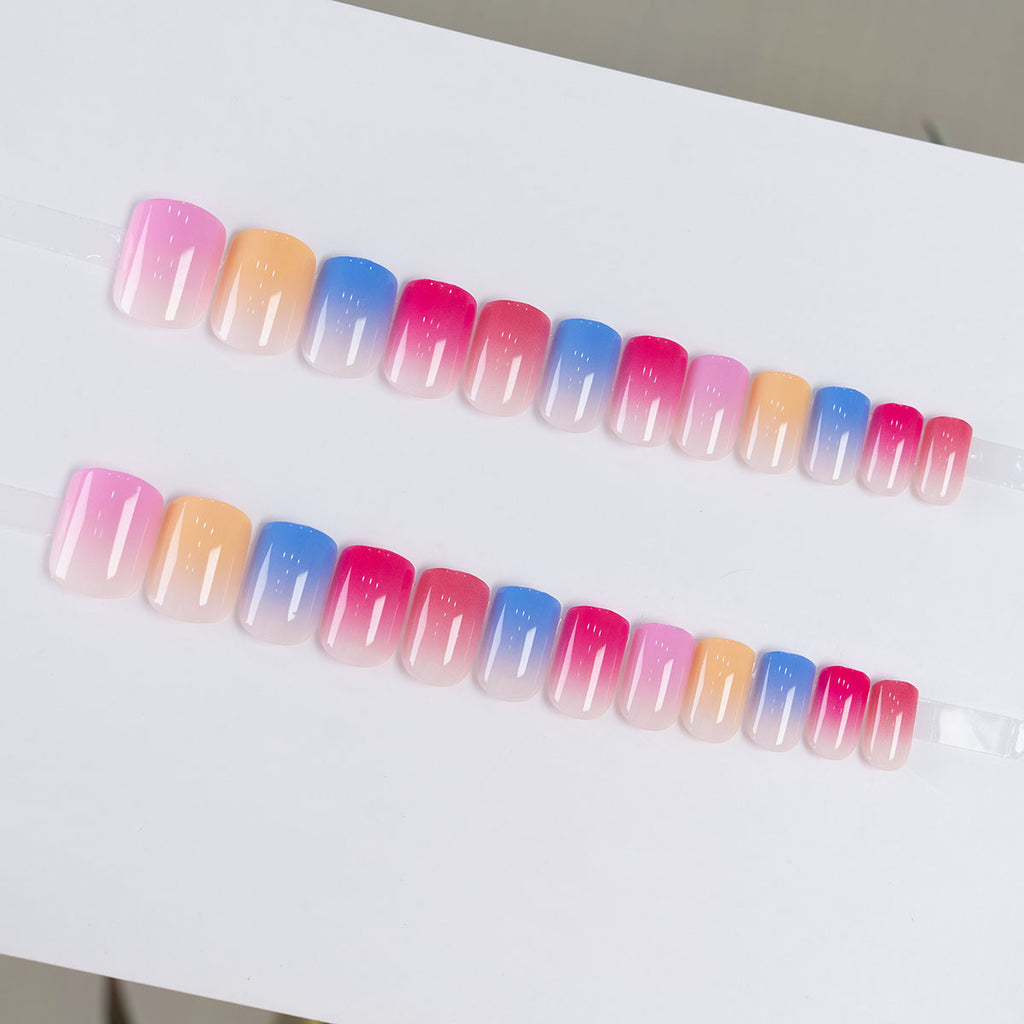 Gradient Multicolor Short Portable Nails