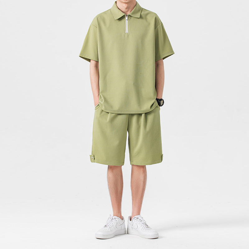 Polo Shirt Sports Shorts Trendy Solid Color Couple's Outfit
