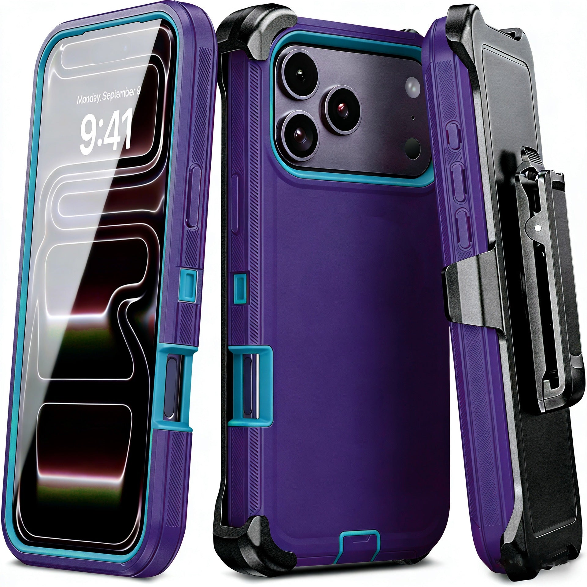 Trois cas de téléphone de preuve avec un support de clip de preuve de chute