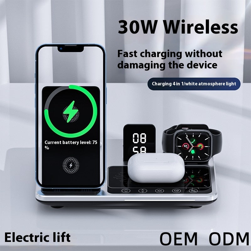 Multifonctionnel sans fil réveil de charge rapide téléphone portable pliable
