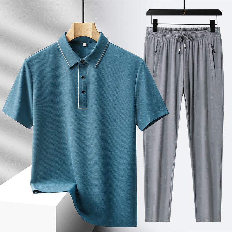 Polo sans couture de luxe haut de gamme en soie de luxe pour hommes Pantalon sport de loisirs