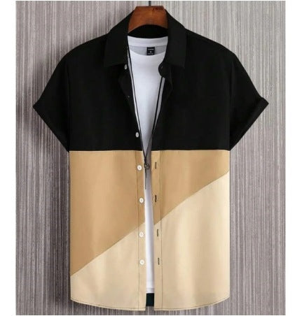 Mode Trendy Homme chemise impression numérique Casual respirant Stand collier manches courtes