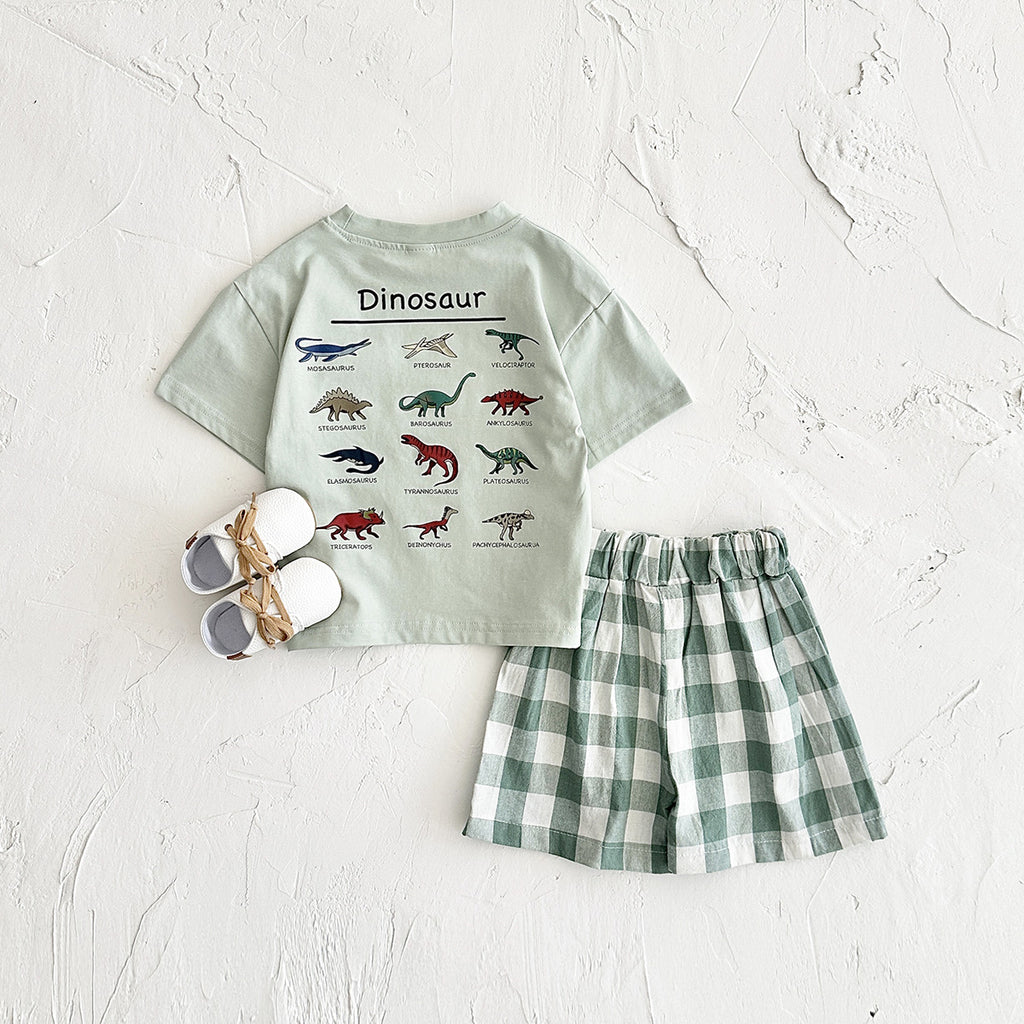 Ensemble de T-Shirt imprimé Dinosaur d'été en coton pur pour enfants