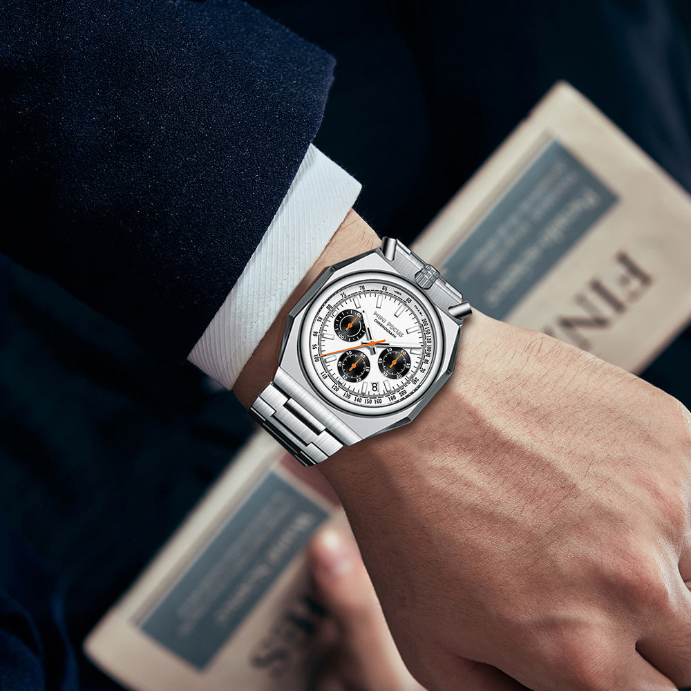 Ceinture en acier pour homme Rétro Montre Quartz multifonction