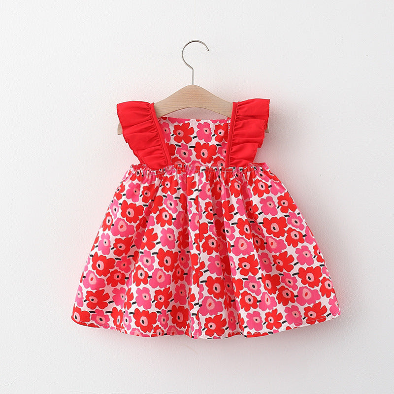 Bébé fille Flounced Sleeve Robe Gratuit Bamboo Panier Satchel