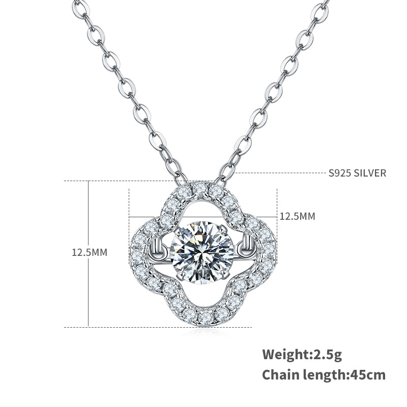 S925 Argent Sterling 0.5ct D Couleur VVS1 Moissanite Collier de trèfle à quatre feuilles 45cm Platinum