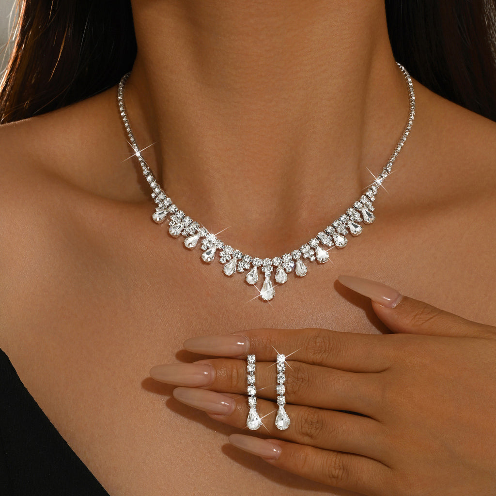 Femmes 2 Pcs V en forme de chute d'eau Teardrop Strass Set de bijoux