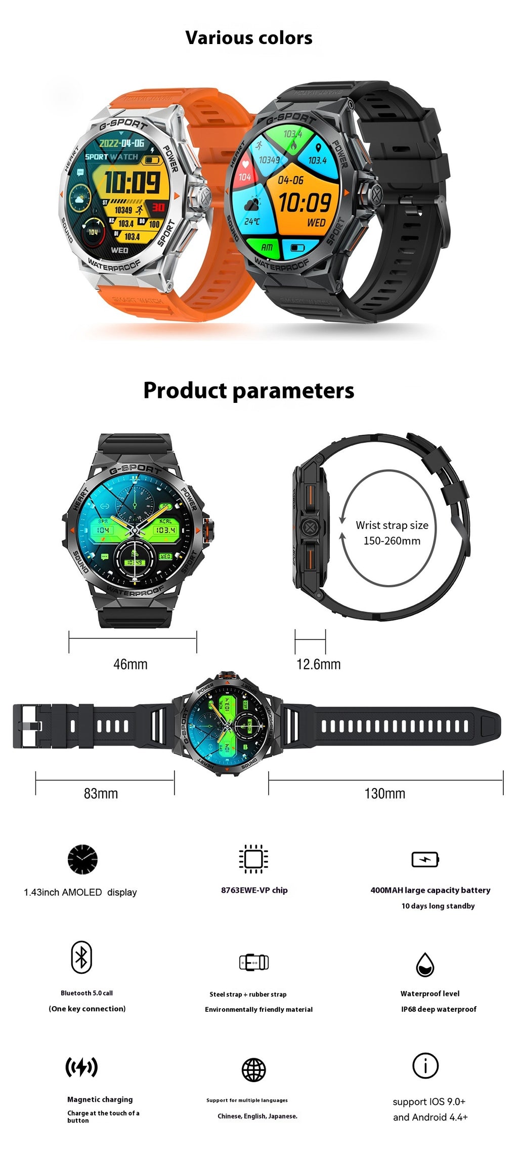 Écran Bluetooth appelant la météo Fréquence cardiaque Surveillance de l'oxygène du sang Smart Watch